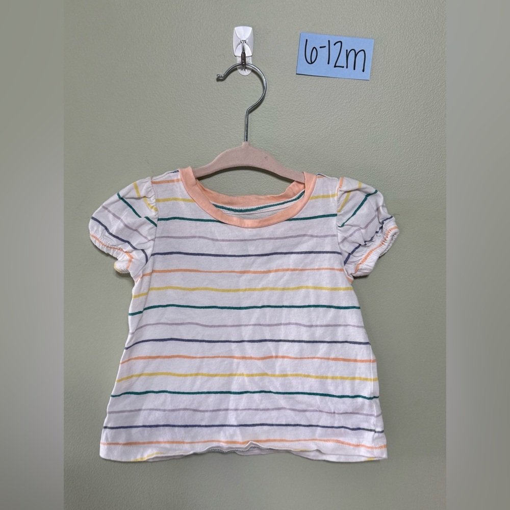 NWOT Infant White Short Sleeve Tee with Pastel Stripes, 6-9M
